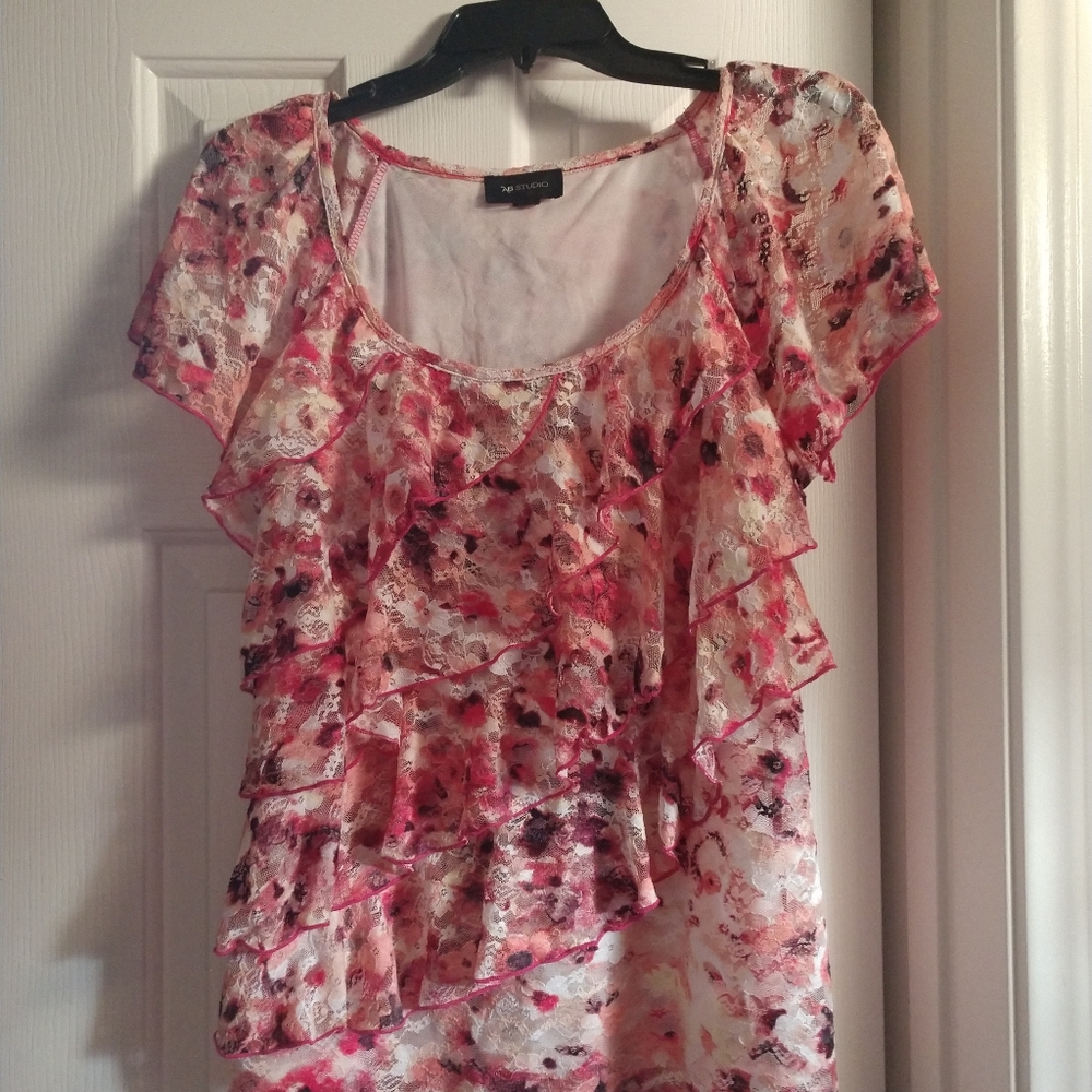 Ladies AB Studio large multi colored ruffled top